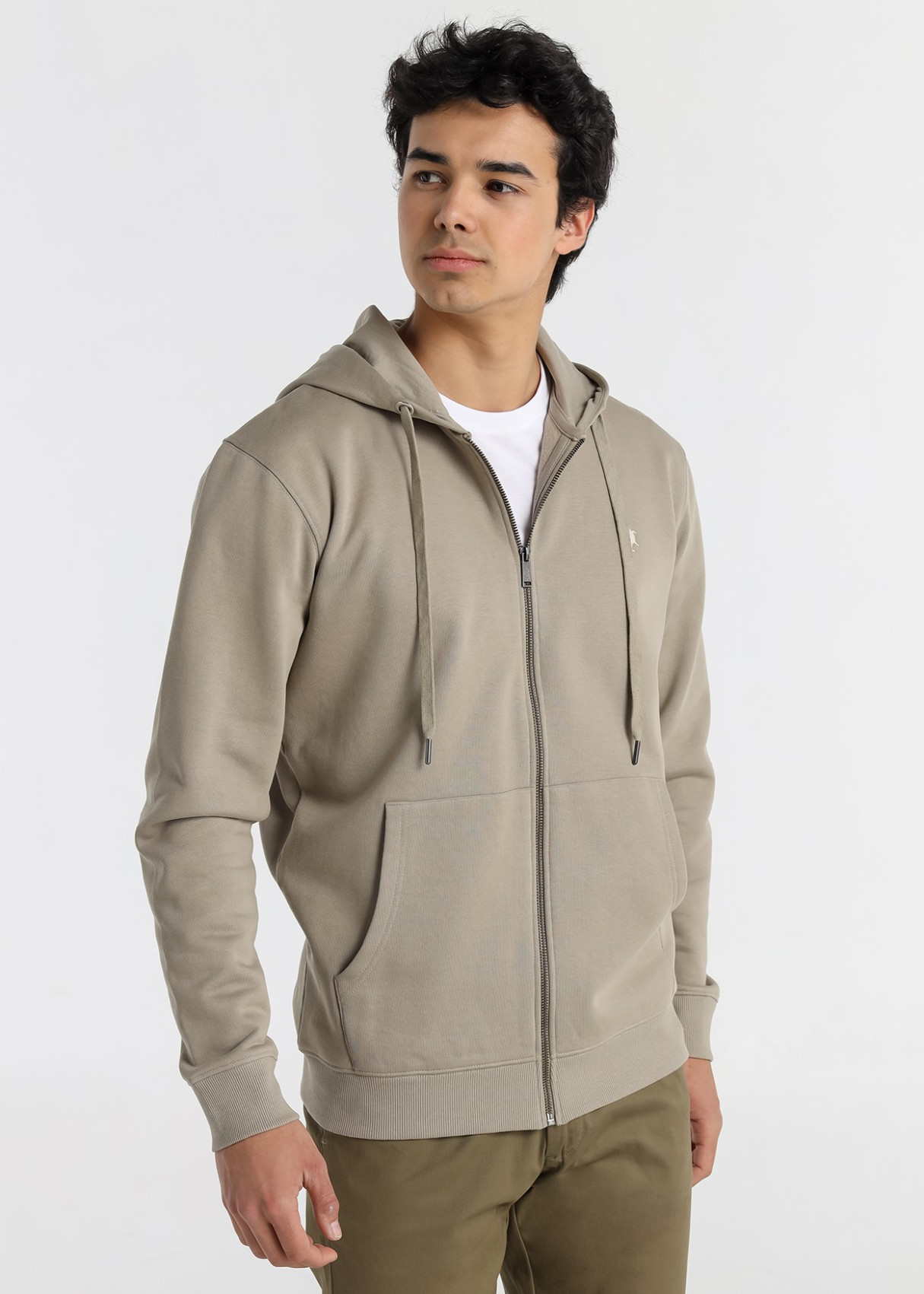 Sudadera Capucha Cremallera logo Bordado marrón