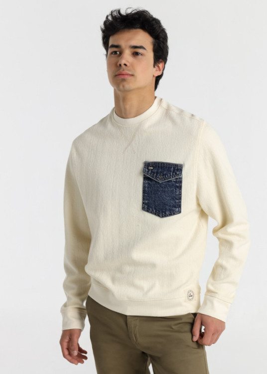 Sudadera Cuello Redondo Bolsillo jeans beige
