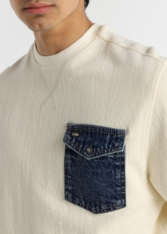 Sudadera Cuello Redondo Bolsillo jeans beige