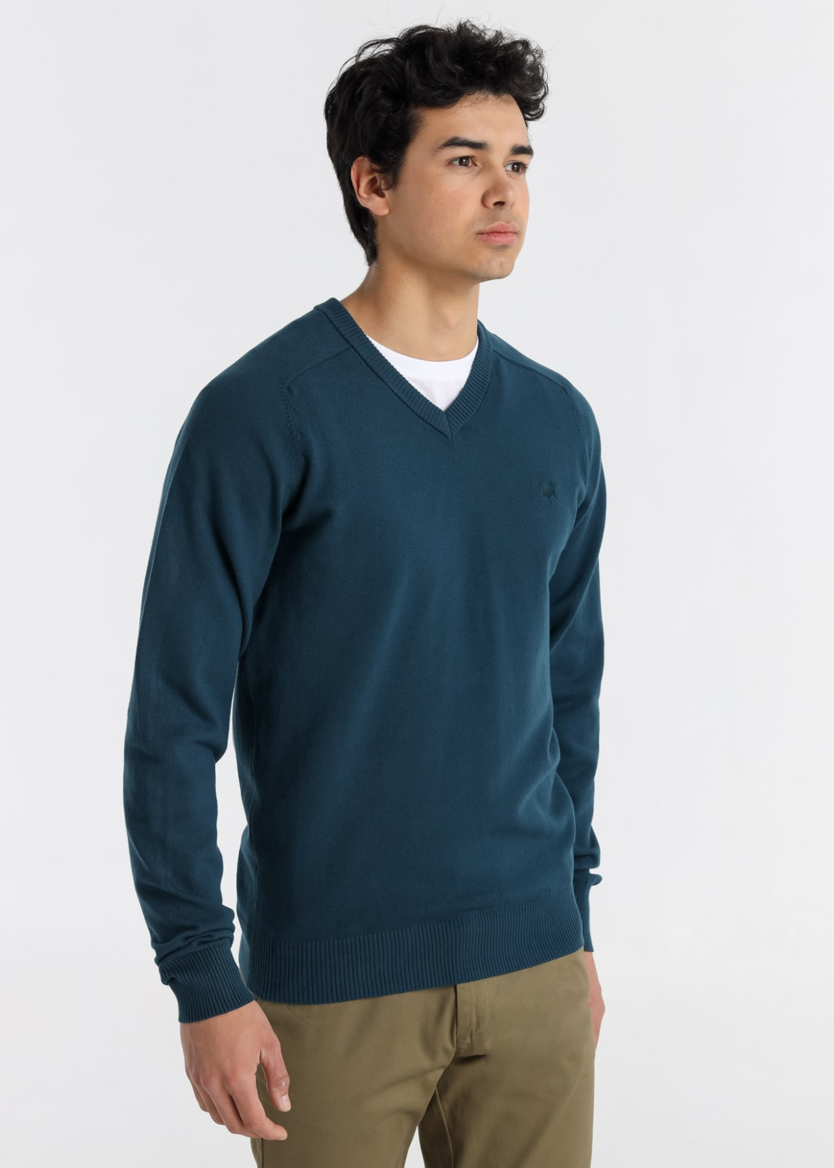 Jersey Cuello Pico  Punto Básico logo Bordado azul
