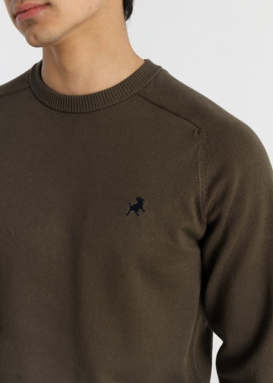 Jersey Cuello Redondo Punto Básico logo Bordado marrón