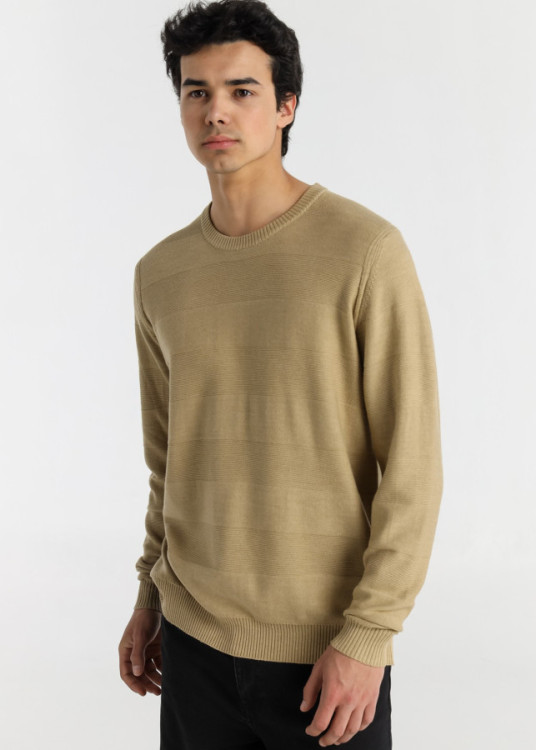 Jersey Cuello Redondo Jacquard marrón