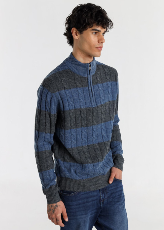 Jersey Cuello Perkins Punto Cableado azul