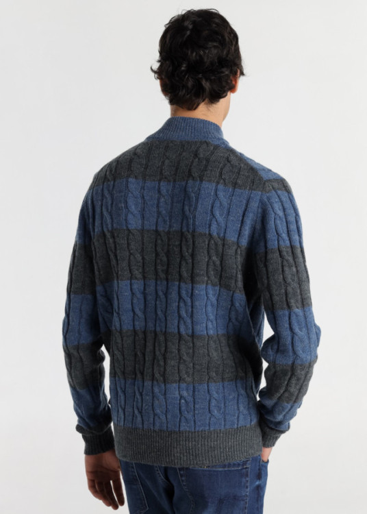 Jersey Cuello Perkins Punto Cableado azul