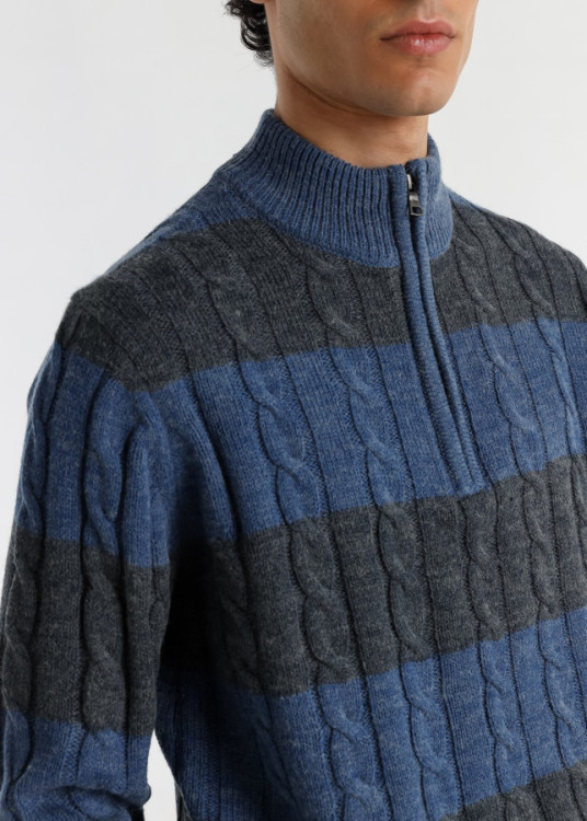 Jersey Cuello Perkins Punto Cableado azul