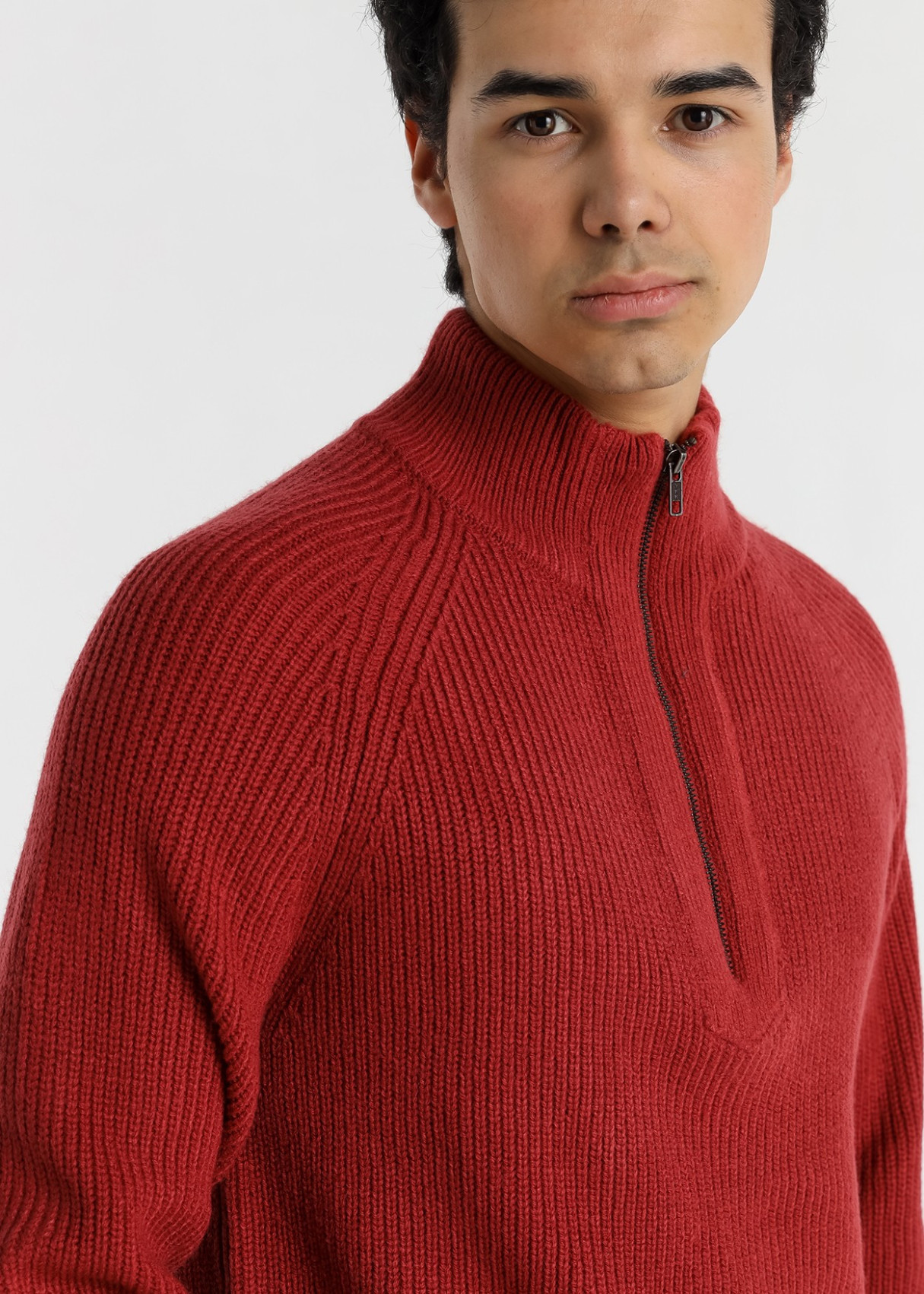Jersey Cuello Perkins Cremallera rojo