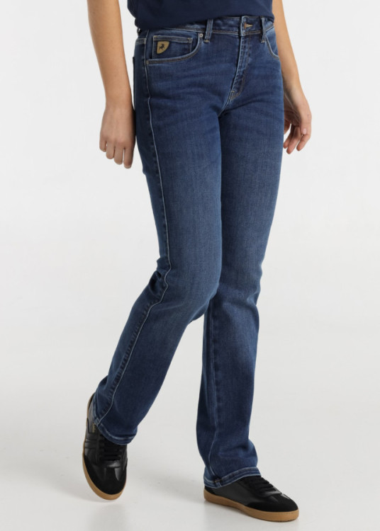 Jeans straight cintura media Lavado Azul