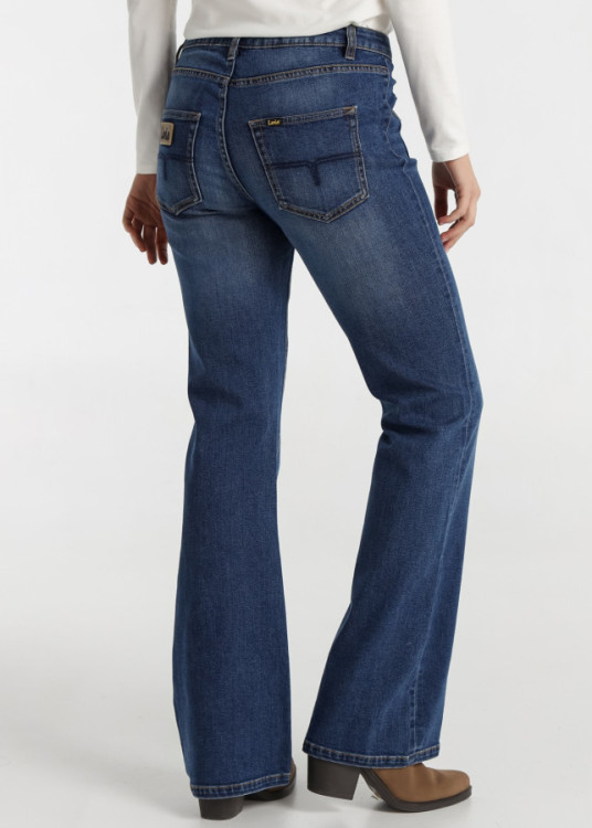 Jeans Flare cintura baja bolsillos Lavado Azul