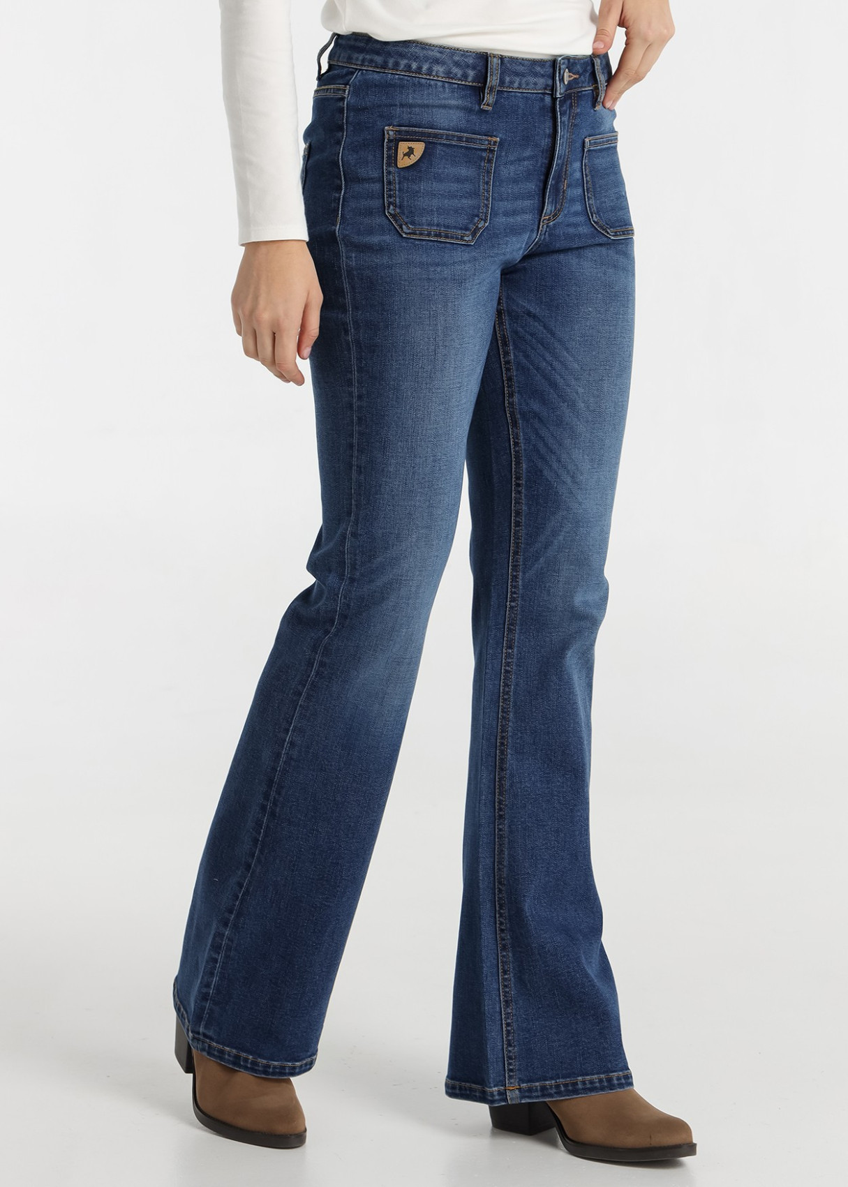 Jeans Flare cintura baja bolsillos Lavado Azul