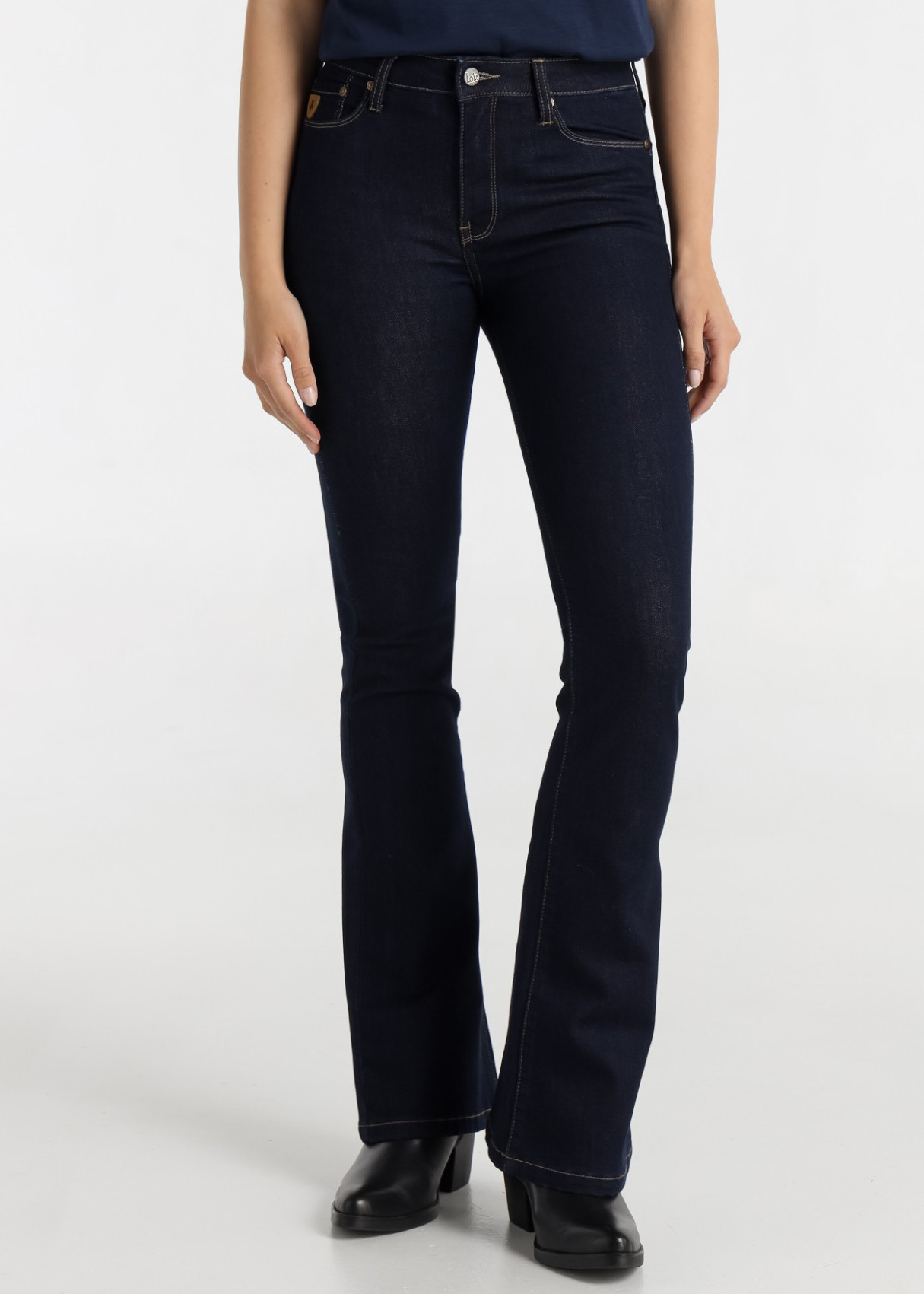 Jeans Flare cintura media acabado Rinse azul