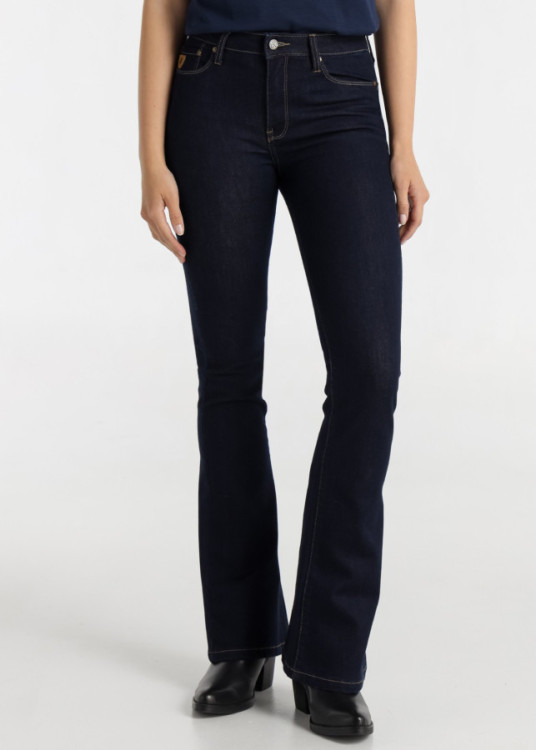 Jeans Flare cintura media acabado Rinse azul