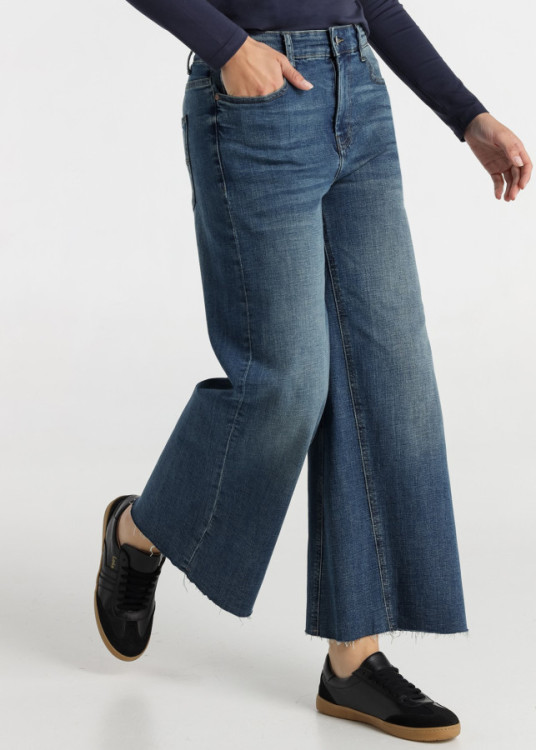 Jeans culotte cintura media Lavado Azul