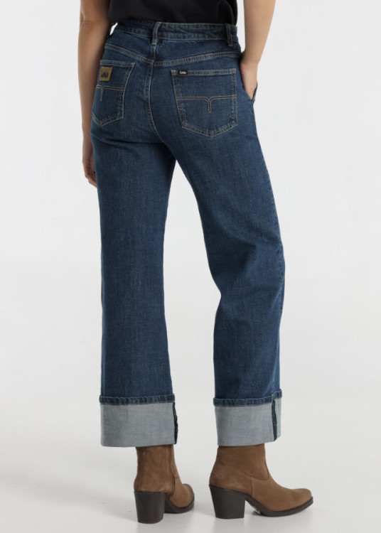 Jeans Bootcut cintura alta bajo vuelto Lavado Vintage azul