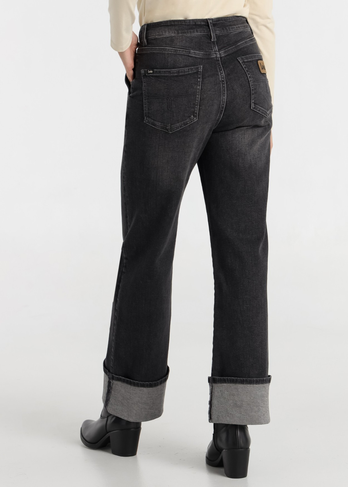 Jeans Bootcut cintura alta Bajo Vuelto lavado Gris