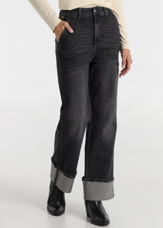Jeans Bootcut cintura alta Bajo Vuelto lavado Gris
