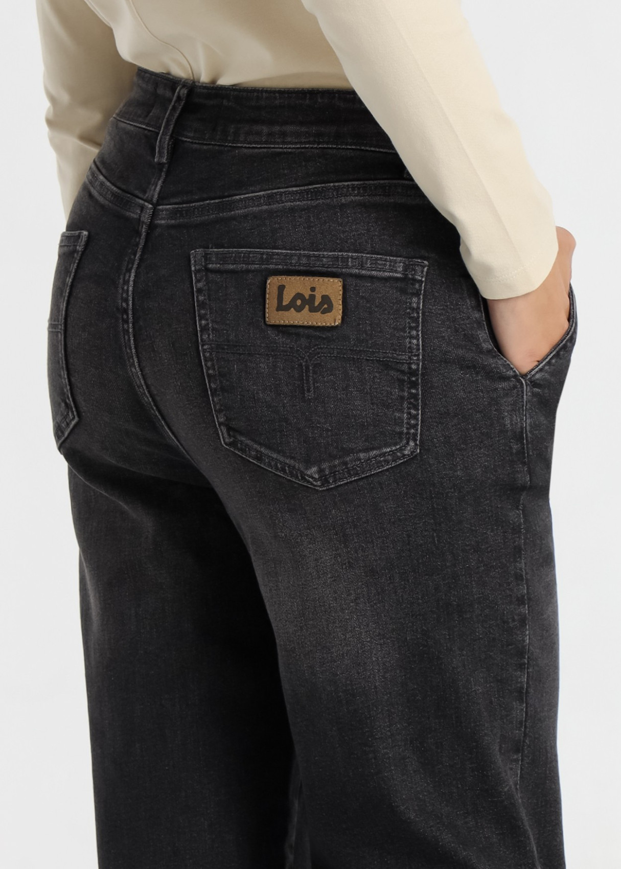 Jeans Bootcut cintura alta Bajo Vuelto lavado Gris