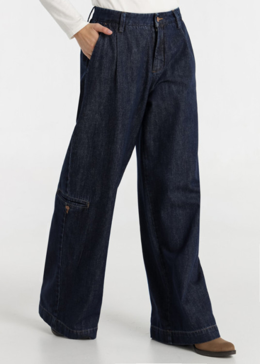 Jeans wide leg palazzo cintura alta Bolsillo Chino Lateral azul