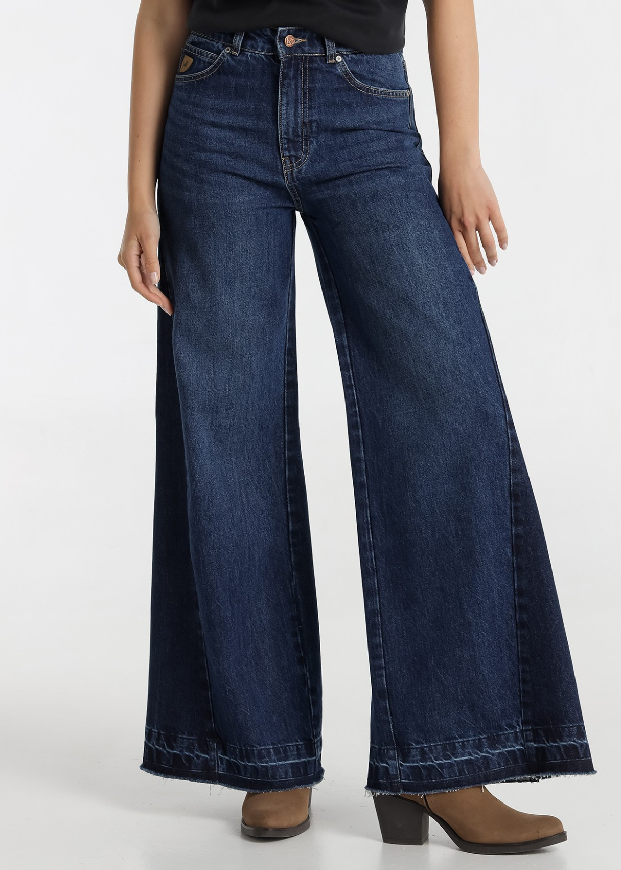 Jeans wide leg cintura alta Lavado Vintage azul