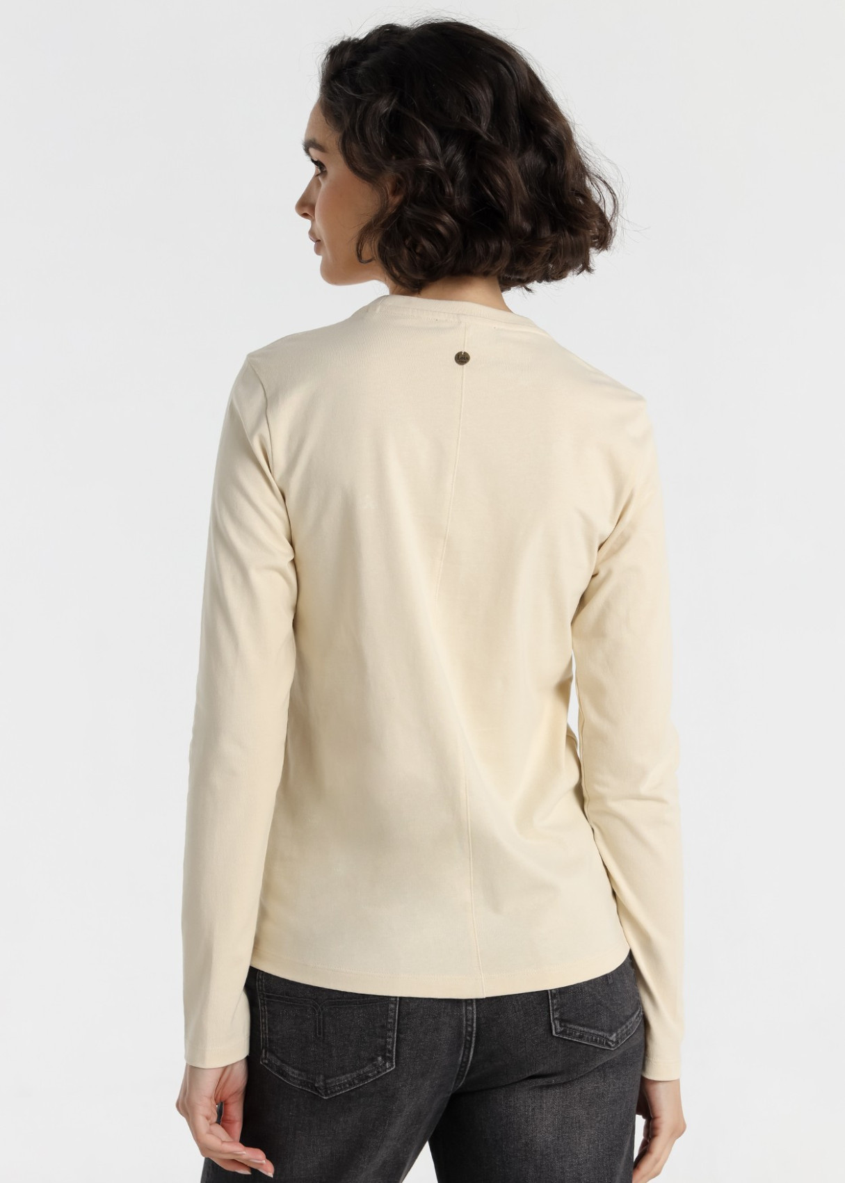 Camiseta Manga Larga Cuello redondo Logotipo Bordado beige