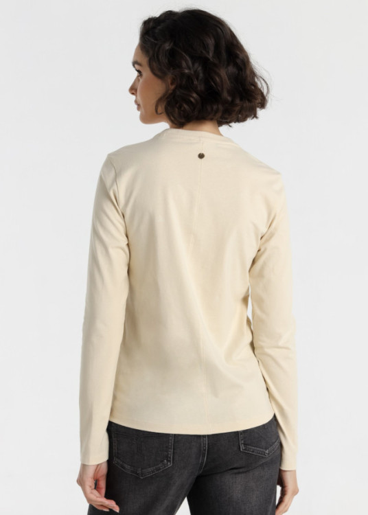 Camiseta Manga Larga Cuello redondo Logotipo Bordado beige