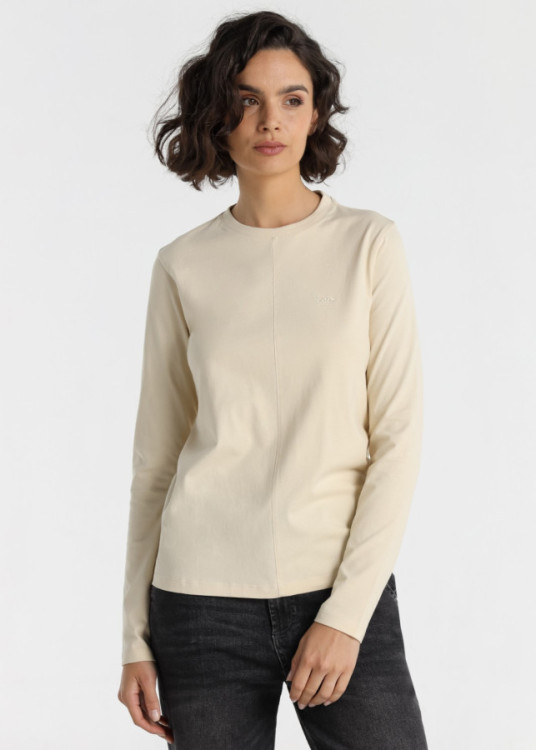 Camiseta Manga Larga Cuello redondo Logotipo Bordado beige