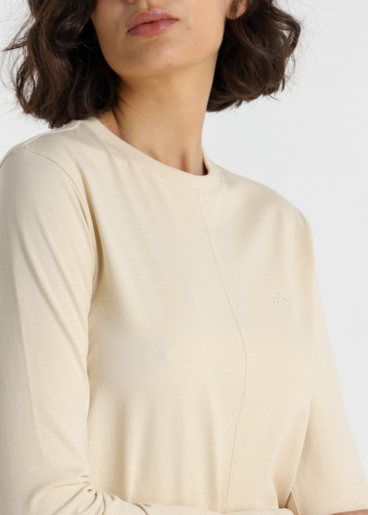 Camiseta Manga Larga Cuello redondo Logotipo Bordado beige