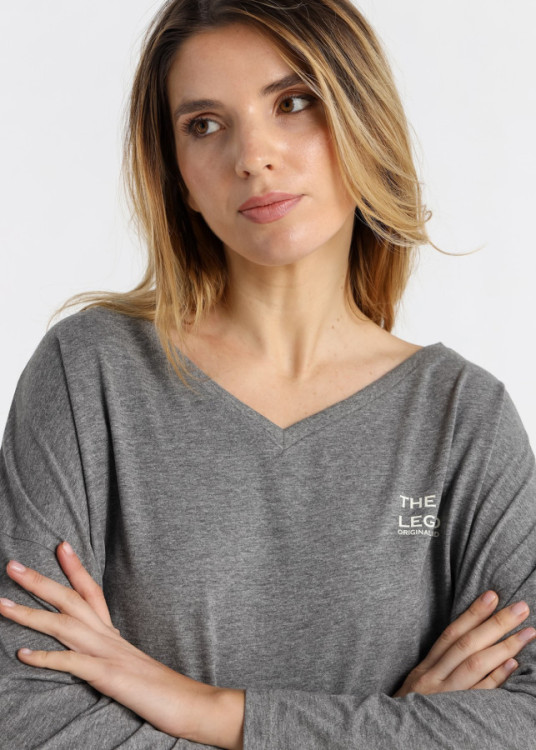 Camiseta Manga Larga Corte Amplio Cuello Pico gris