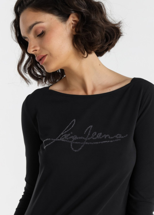 Camiseta Manga Larga  Cuello Barco  Gráfica Sugar negra