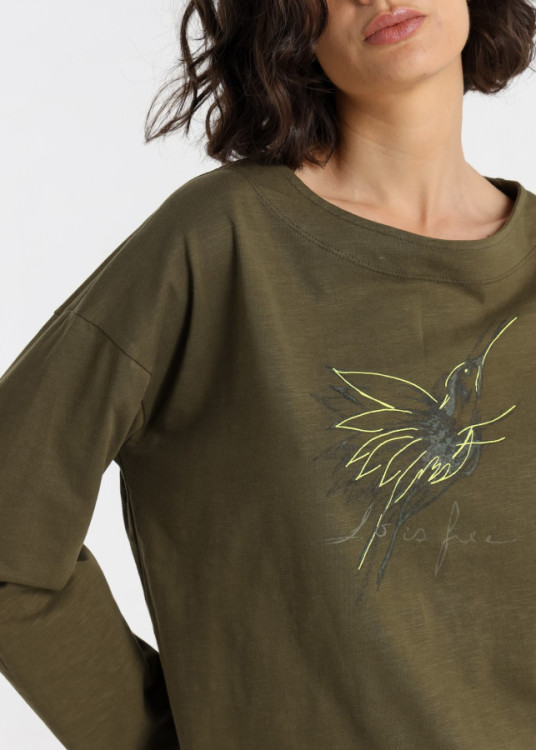 Camiseta Manga Larga Gráfica Colibrí verde