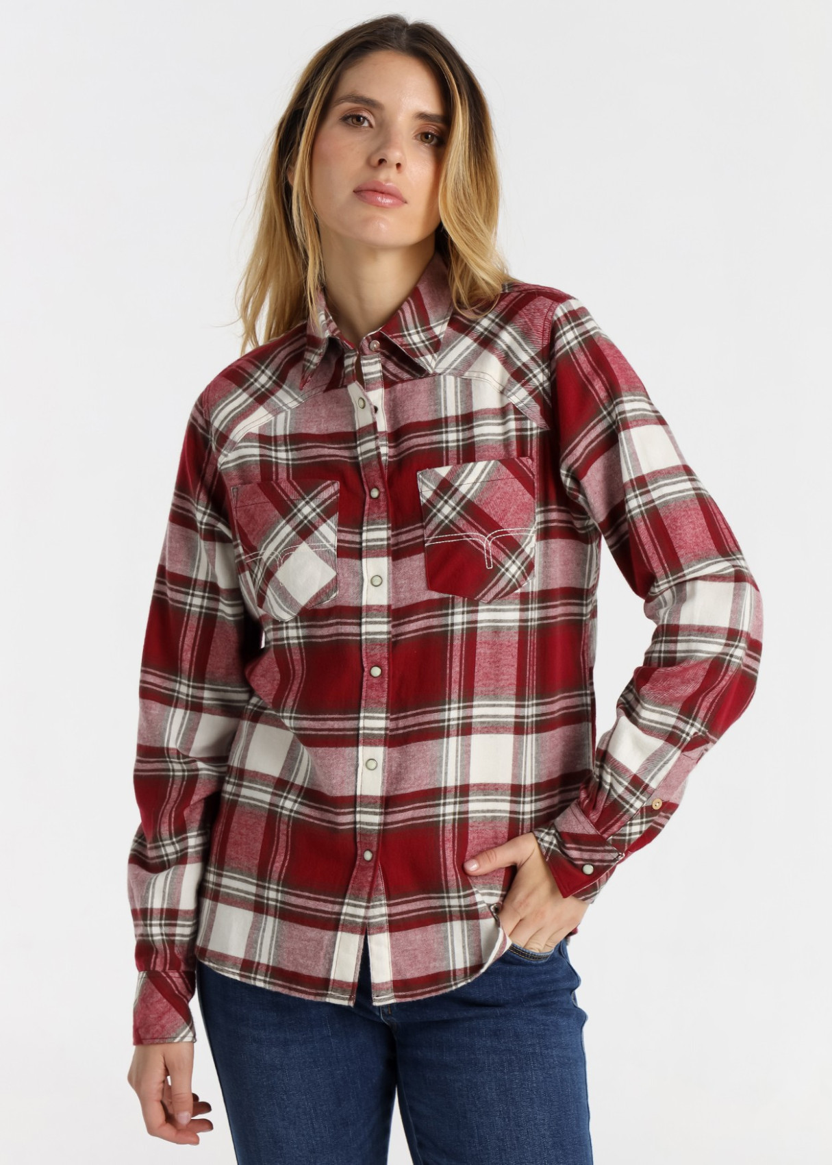 Camisa Manga Larga cuadros  Western roja