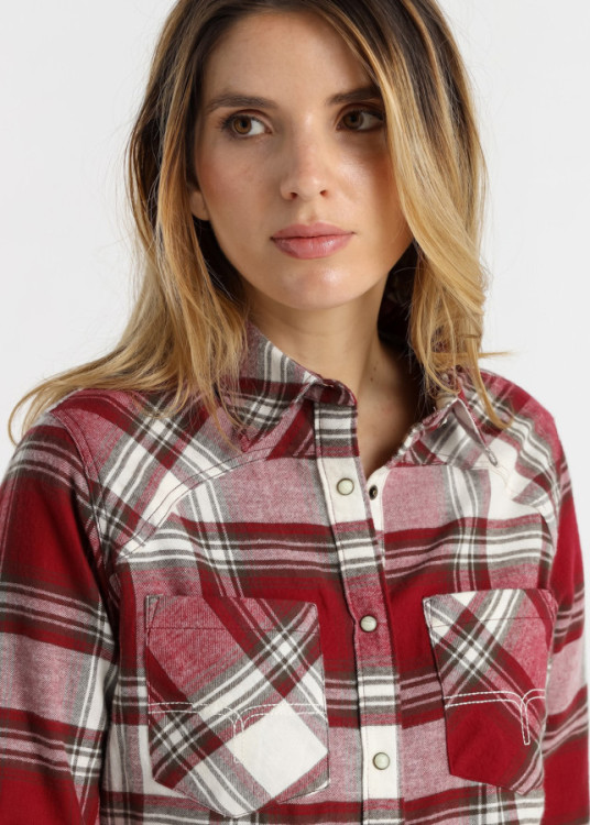 Camisa Manga Larga cuadros  Western roja
