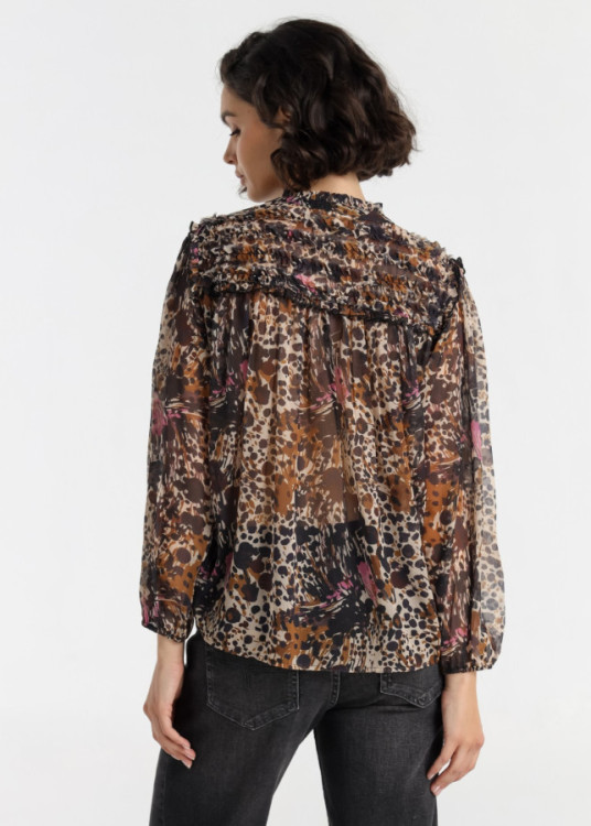 Blusa estampado cuello lazo marrón
