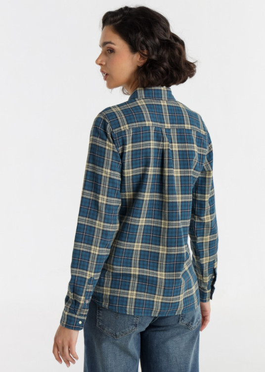 Camisa Manga Larga Cuadros Bolsillos azul