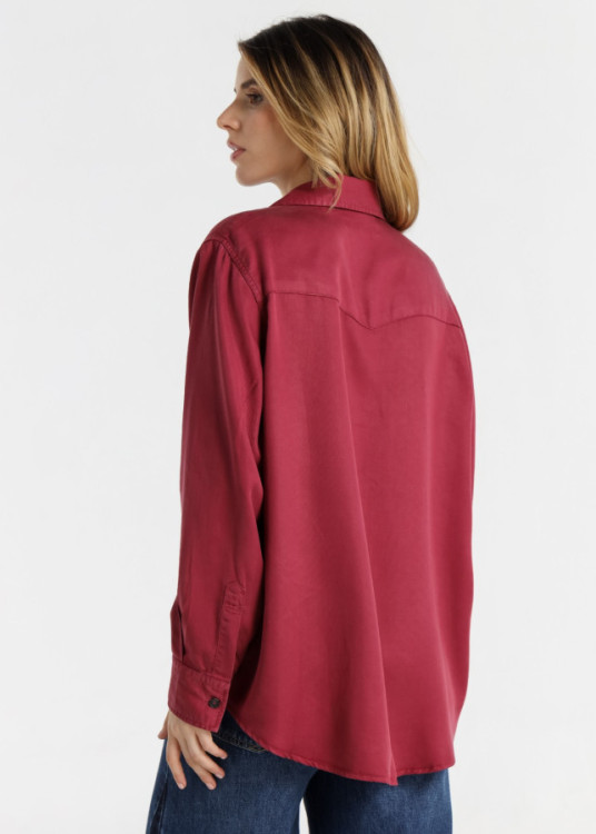 Camisa Manga Larga Acabado Overdye roja
