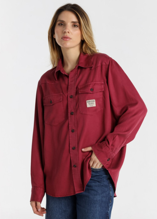 Camisa Manga Larga Acabado Overdye roja