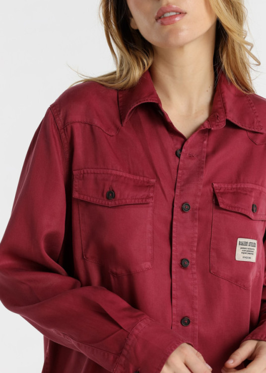 Camisa Manga Larga Acabado Overdye roja