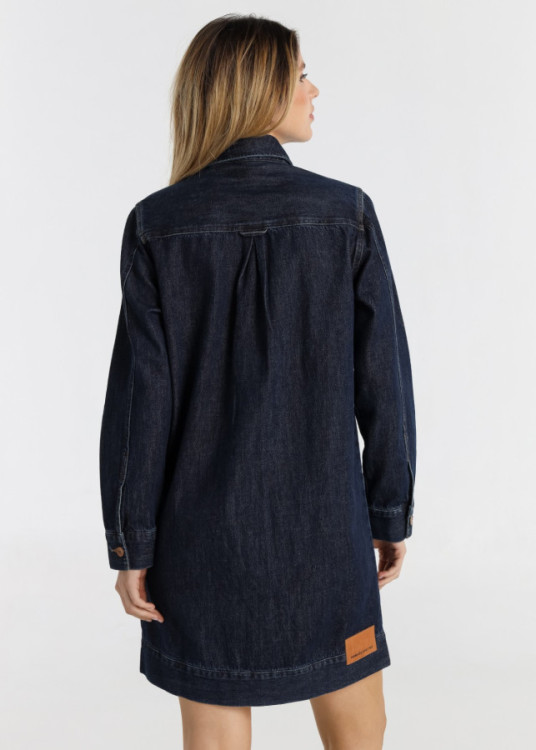 Vestido Corto Denim Bolsillos azul