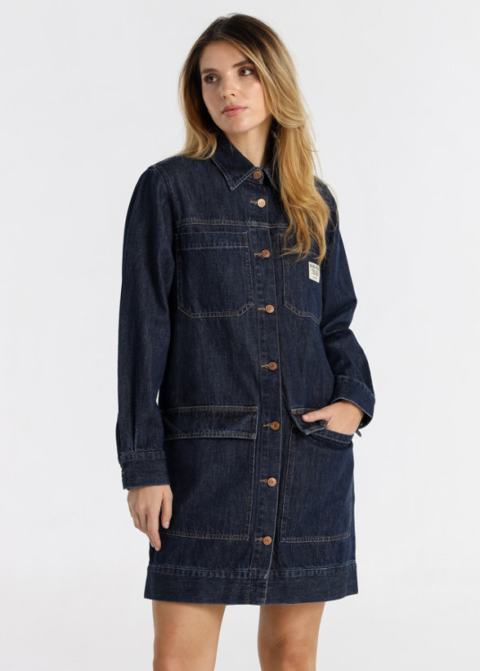 Vestido Corto Denim Bolsillos azul