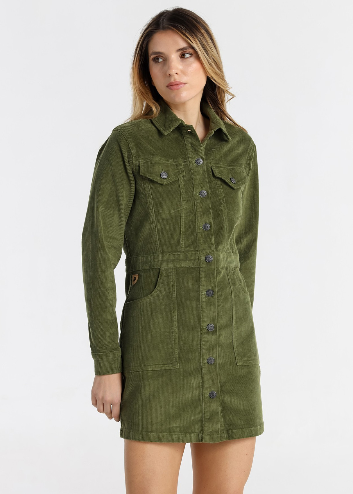 Vestido Corto Pana Bolsillos De Plastrón verde