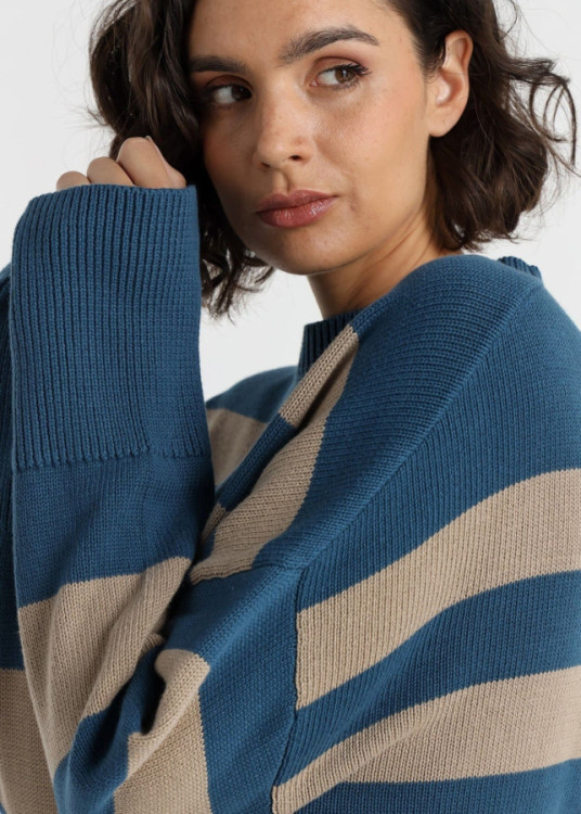 Jersey Cuello Redondo Franjas Con Abertura azul