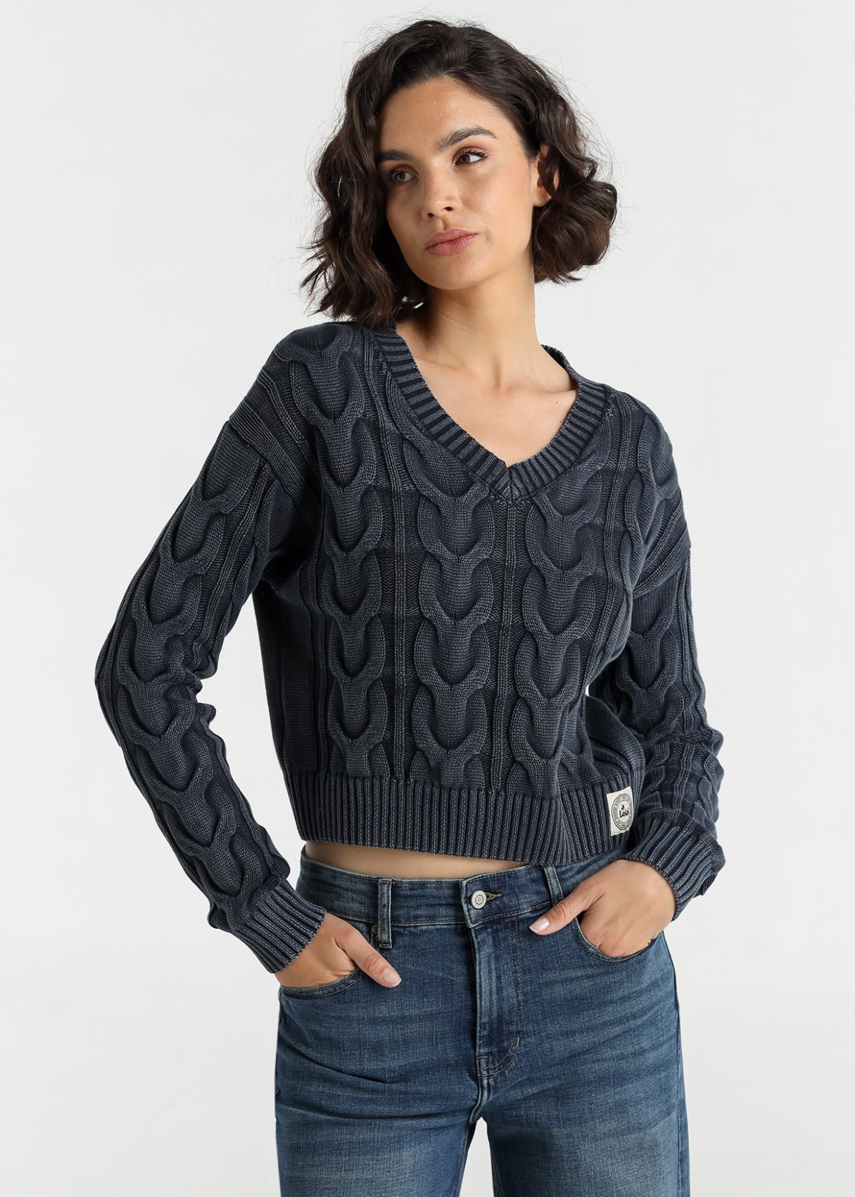 Lois Jeans Jersey De Cuello Pico Para Mujer Con Textura De Ochos  Inspiración Denim