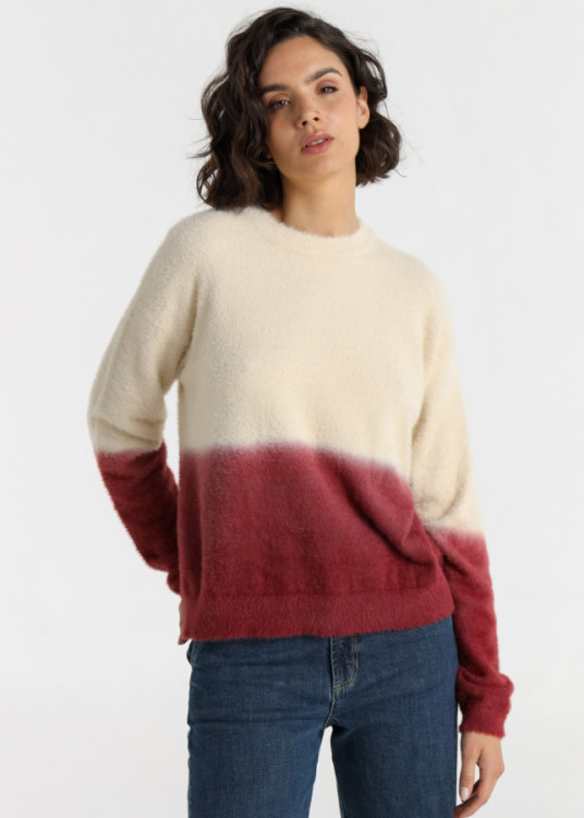 Jersey De Cuello Redondo Jeans Para Mujer Con Acabado Degradado  Para Oficina Y Ocio