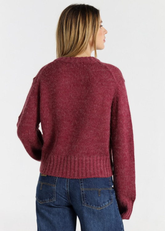 Jersey De Cuello Redondo Jeans Para Mujer Con Corazones Bordados  Estilo Casual