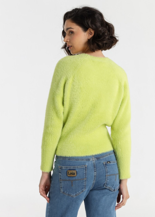 Jersey De Cuello Redondo Jeans Para Mujer Con Manga Japonesa Y Acabado De Pelo  Para Combinar A Diario