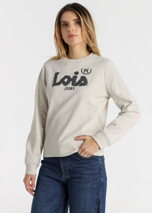 Sudadera Cuello Redondo Logotipo Relieve Puff beige