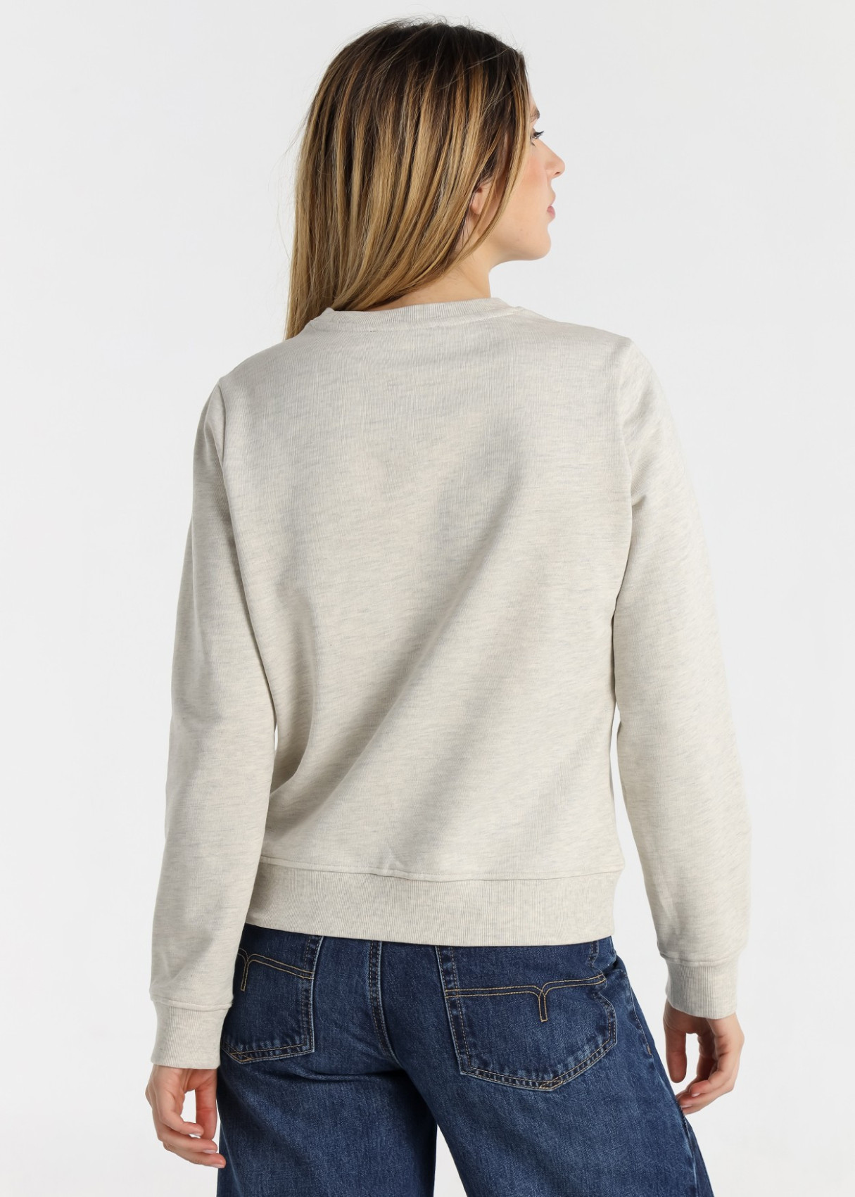 Sudadera Cuello Redondo Logotipo Relieve Puff beige