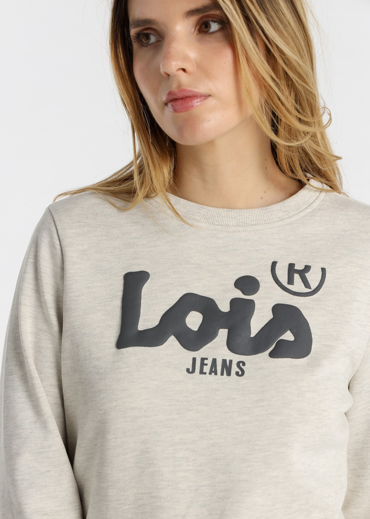 Sudadera Cuello Redondo Logotipo Relieve Puff beige