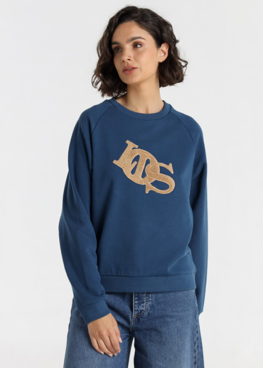 Sudadera De Cuello Redondo Jeans Para Mujer Con Aplicación Fun  Para Tiempo Libre