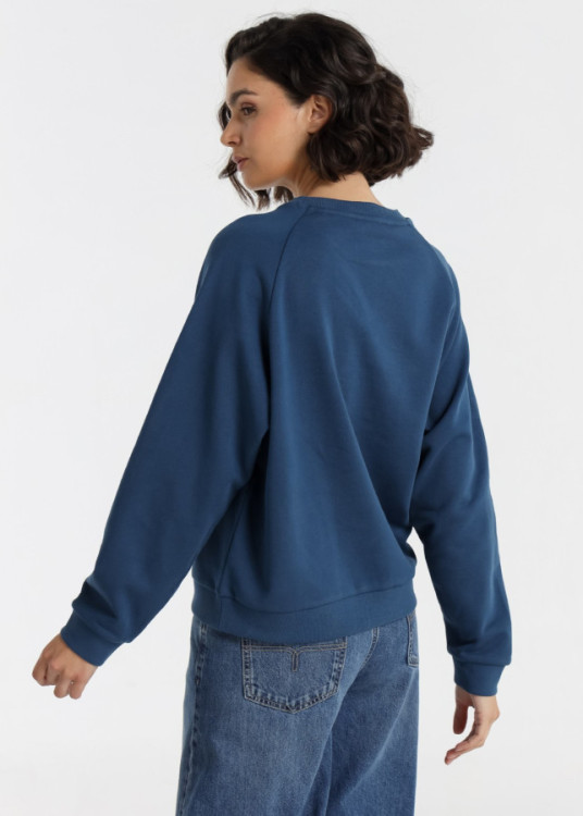 Sudadera De Cuello Redondo Jeans Para Mujer Con Aplicación Fun  Para Tiempo Libre