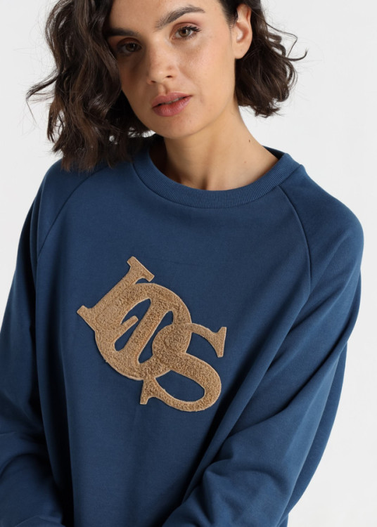 Sudadera De Cuello Redondo Jeans Para Mujer Con Aplicación Fun  Para Tiempo Libre